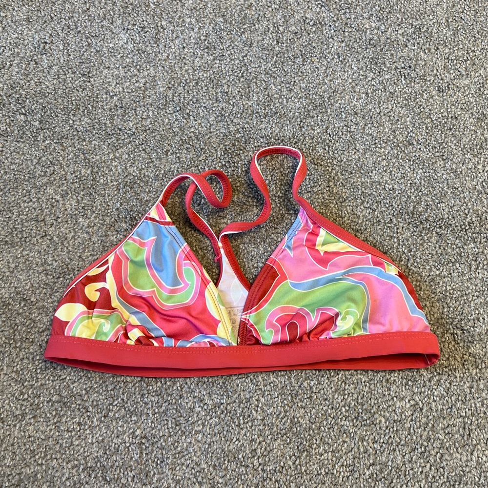 Athleta swim top‎ womens medium orange green pink swirl girly summer vacation